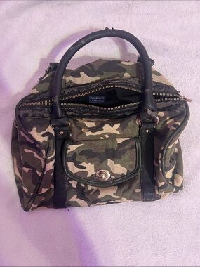 Pull&Bear Camouflage Satchel Bag - Green, Black, Tan